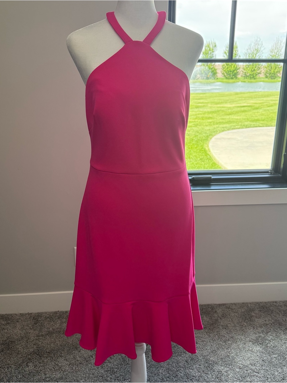 NWT Vince Camuto Hot Pink One-Shoulder Flounce Dress